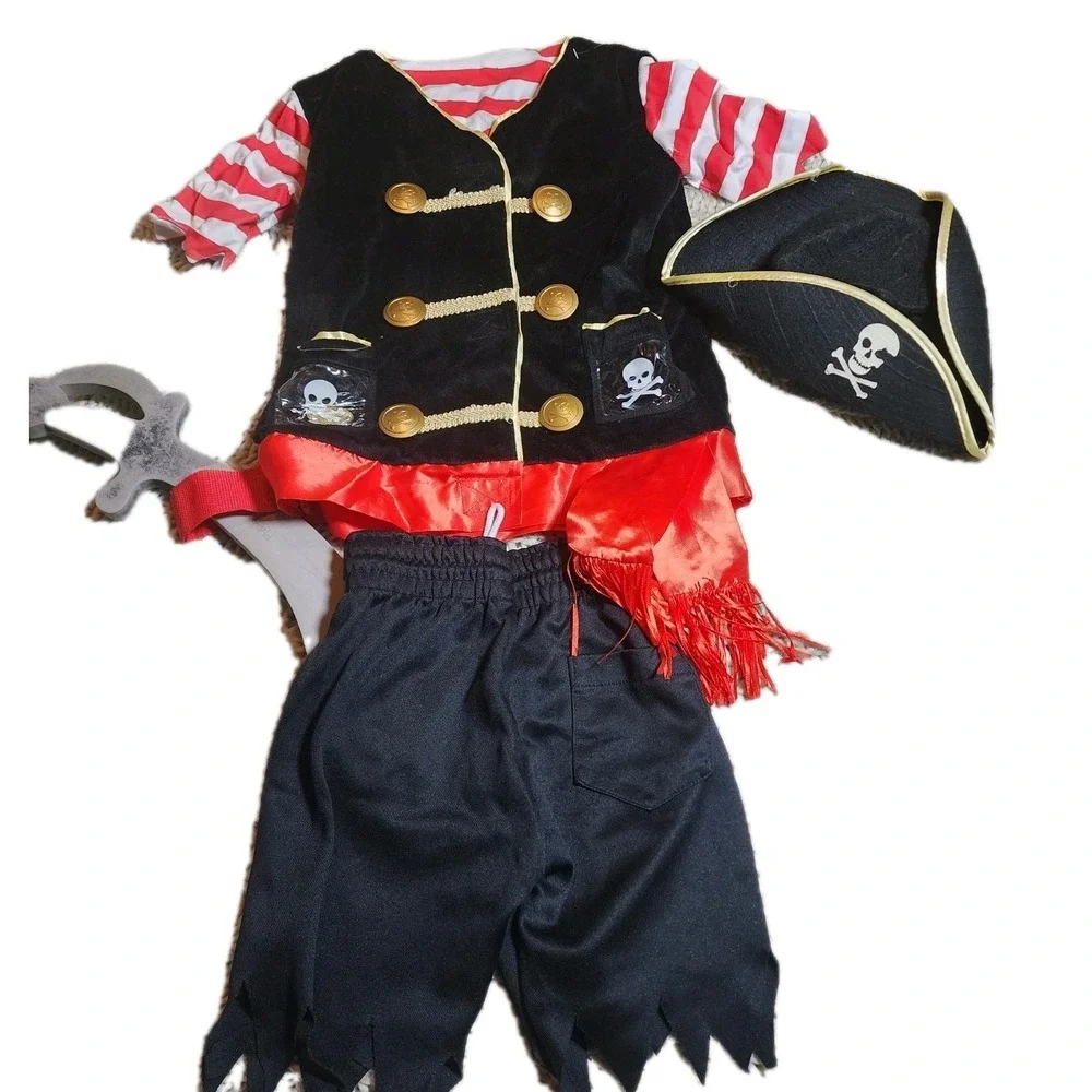 Halloween Pirate Costume Shirt Hat Sword Melissa and Doug, Homemade 
